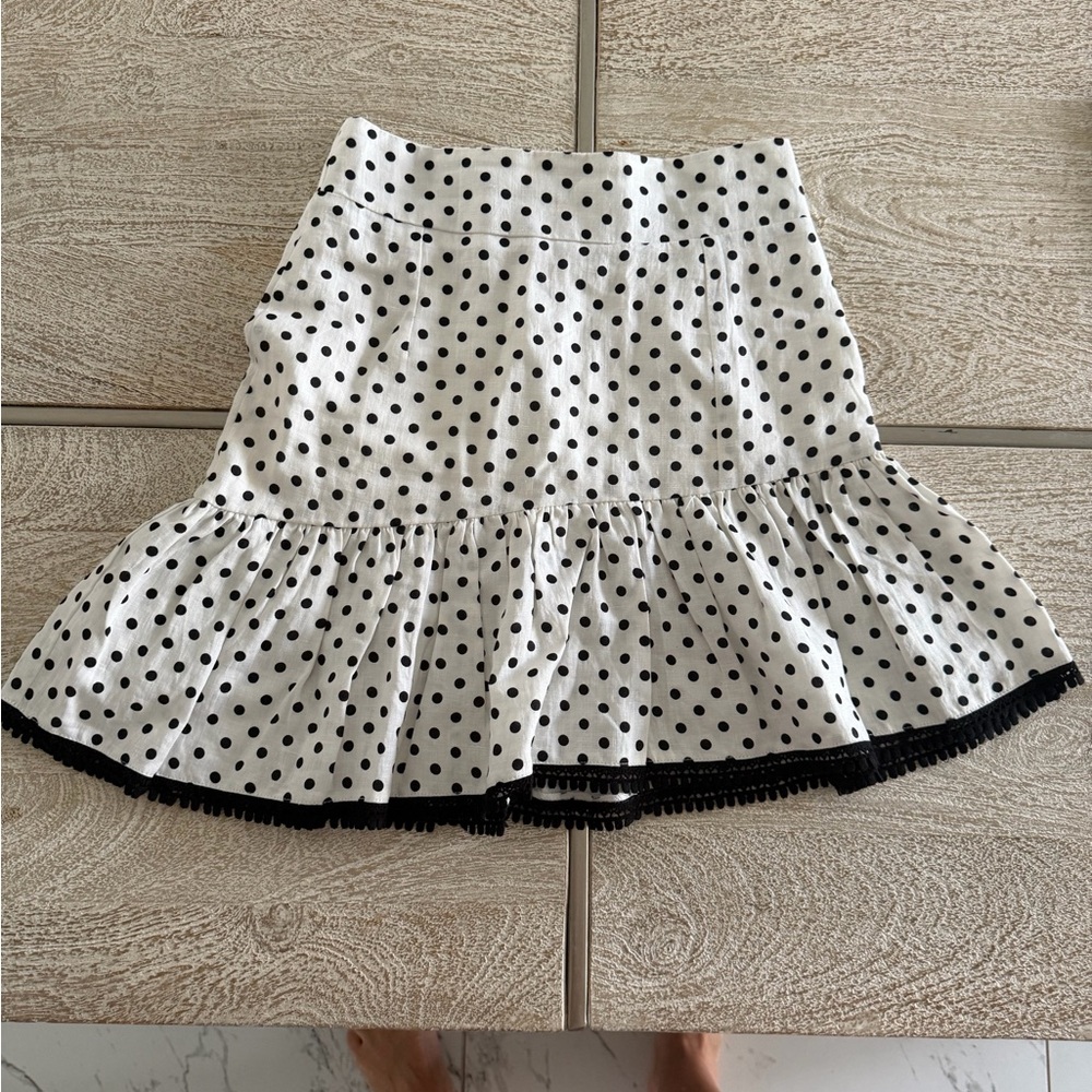 Polka Dot Ruffle Mini Skirt - White with Black Dots